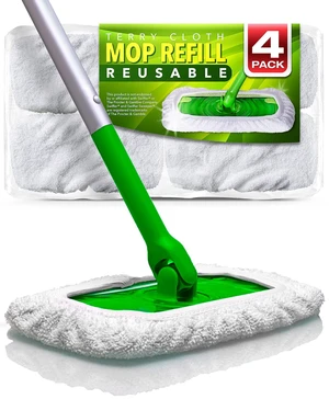Reusable 100% Cotton Mop Pads for Swiffer Sweeper (4-Pack) | Mop not included, reusable terry cloth mop covers, cotton replacement refills, machine washable wet mopping pads Reusable 100% Cotton Mop Pads for Swiffer Sweeper (4-Pack) | Mop not included, reusable terry cloth mop covers, cotton replacement refills, machine washable wet mopping pads