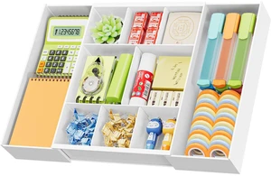 Expandable Desk Drawer Organizer, Clear Plastic Drawer Organizer Tray with 10 Adjustable Compartments, Desk Organizers and Accessories, 5 Drawer Dividers for Office Supplies, Makeup(White) Expandable Desk Drawer Organizer, Clear Plastic Drawer Organizer Tray with 10 Adjustable Compartments, Desk Organizers and Accessories, 5 Drawer Dividers for Office Supplies, Makeup(White)