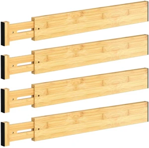 Bamboo Drawer Dividers 17-22" Adjustable Kitchen Organizer, Natural | Spring-loaded, non-slip foam ends, tool-free setup, versatile separators for utensils silverware dresser nursery socks spices Bamboo Drawer Dividers 17-22" Adjustable Kitchen Organizer, Natural | Spring-loaded, non-slip foam ends, tool-free setup, versatile separators for utensils silverware dresser nursery socks spices