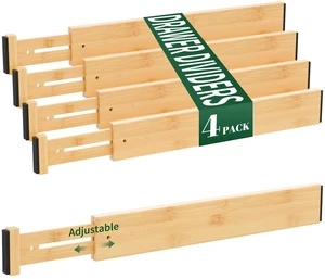 Bamboo Drawer Dividers 2.6" High,17"-20" Adjustable Spring Loaded Clothes Drawer Organizers for Kitchen, Dresser, Bathroom, Bedroom and Office Bamboo Drawer Dividers 2.6" High,17"-20" Adjustable Spring Loaded Clothes Drawer Organizers for Kitchen, Dresser, Bathroom, Bedroom and Office