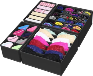 4-Pack Drawer Organizer Set for Underwear/Socks/Bra, Black | Closet Dividers for Underwear, Socks, Bras, Scarves, Ties - Foldable Non-Woven Storage Boxes 4-Pack Drawer Organizer Set for Underwear/Socks/Bra, Black | Closet Dividers for Underwear, Socks, Bras, Scarves, Ties - Foldable Non-Woven Storage Boxes