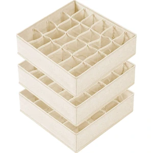 3 Pack Sock Underwear Drawer Organizer Dividers, 64 Cell Fabric Foldable Cabinet Dresser Closet Organizers and Storage Boxes for Organizing Socks, Underwear, Ties (16+24+24 Cell, Beige) 3 Pack Sock Underwear Drawer Organizer Dividers, 64 Cell Fabric Foldable Cabinet Dresser Closet Organizers and Storage Boxes for Organizing Socks, Underwear, Ties (16+24+24 Cell, Beige)