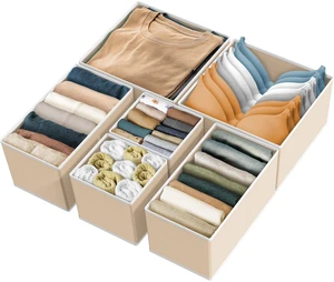 Underwear Drawer Organizer, Set of 6, Beige | for Lingerie/Undergarment/Bra/Panty/Sock/Onesie Underwear Drawer Organizer, Set of 6, Beige | for Lingerie/Undergarment/Bra/Panty/Sock/Onesie