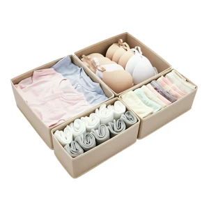 Drawer Organizer Set 4 Pack - Foldable 11" Fabric Storage Bins with Zipper Bottom for Underwear Socks Bras Baby Clothes - Closet Dresser Dividers for Bedroom Nursery, Khaki Drawer Organizer Set 4 Pack - Foldable 11" Fabric Storage Bins with Zipper Bottom for Underwear Socks Bras Baby Clothes - Closet Dresser Dividers for Bedroom Nursery, Khaki
