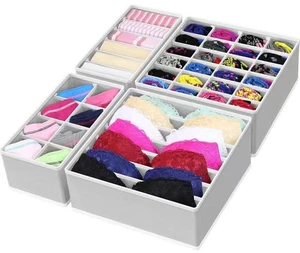 4 Piece Drawer Organiser,Collapsible Non-Woven Sorting Box,Closet Divider For Underwear,Socks,Bras,Ties (Grey) 4 Piece Drawer Organiser,Collapsible Non-Woven Sorting Box,Closet Divider For Underwear,Socks,Bras,Ties (Grey)