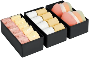 Drawer Organizer - Small Clothes Organizer Set of 3, Drawer Dividers for Baby Clothes, Underwear, Socks, Bra, Belt, Tie - Black Drawer Organizer - Small Clothes Organizer Set of 3, Drawer Dividers for Baby Clothes, Underwear, Socks, Bra, Belt, Tie - Black