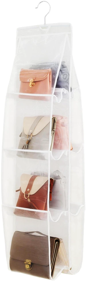Hanging Handbag Organizer for Closet, 8-Pocket Purse Storage Holder, Space-Saving Wardrobe Organizer for Women, 44.5"L x 13.5"W (A-White) Hanging Handbag Organizer for Closet, 8-Pocket Purse Storage Holder, Space-Saving Wardrobe Organizer for Women, 44.5"L x 13.5"W (A-White)
