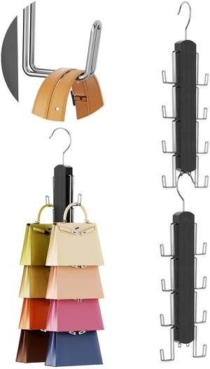 Purse Organizer for Closet 2 Pack, 8 Wide Hooks Handbag Hanger, Wood | Space-Saving 360° Rotating Bag Holder, 16 Bags, 30Lbs. Chrome Metal Purse Storage Hook & Rack For Backpacks, Hats, Scarves Purse Organizer for Closet 2 Pack, 8 Wide Hooks Handbag Hanger, Wood | Space-Saving 360° Rotating Bag Holder, 16 Bags, 30Lbs. Chrome Metal Purse Storage Hook & Rack For Backpacks, Hats, Scarves