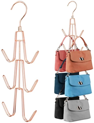 2 Pack Purse Hanger, Purse Organizer for Closet, Holds 12 Bags | Metal Hanging 12 Hooks Handbag Holder for Bag Storage, Rotating Design Keeps Purses Visible and Easy to Access, Rose Gold 2 Pack Purse Hanger, Purse Organizer for Closet, Holds 12 Bags | Metal Hanging 12 Hooks Handbag Holder for Bag Storage, Rotating Design Keeps Purses Visible and Easy to Access, Rose Gold