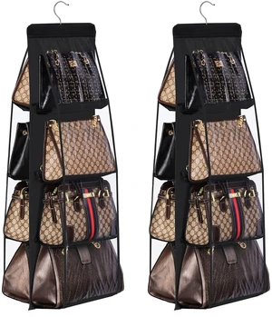 2-Pack Handbag Hanging Purse Organizer for Closet, 8 Pocket Handbag Storage Organizer Hanger Oxford Cloth Closet Organizer for Family Closet Bedroom, Foldable and Universal Fit, Black 2-Pack Handbag Hanging Purse Organizer for Closet, 8 Pocket Handbag Storage Organizer Hanger Oxford Cloth Closet Organizer for Family Closet Bedroom, Foldable and Universal Fit, Black