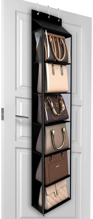 Over The Door Purse Organizer & Purse Shelf for Closet Handbag Storage Organizer with Purse Hanger. Perfect for Scarves, Hats, and Leggings. S (11.8'' x 5'' x 51.6''), Black Over The Door Purse Organizer & Purse Shelf for Closet Handbag Storage Organizer with Purse Hanger. Perfect for Scarves, Hats, and Leggings. S (11.8'' x 5'' x 51.6''), Black