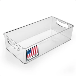 Clear Refrigerator Organizer Bin with Handles 11 Inch Compact Stackable Fridge and Pantry Storage Container for Snacks, Yogurt, Condiments, Dishwasher Safe, Made in USA Clear Refrigerator Organizer Bin with Handles 11 Inch Compact Stackable Fridge and Pantry Storage Container for Snacks, Yogurt, Condiments, Dishwasher Safe, Made in USA