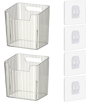 2 Pack Adhesive Wall Storage Bins, Cabinet Door Organizer, Clear | 4 Adhesive Pads, No Drill, Renter Friendly, BPA-Free PET, Stackable; for Fridge, Kitchen, Bathroom, Countertops, Pantry 2 Pack Adhesive Wall Storage Bins, Cabinet Door Organizer, Clear | 4 Adhesive Pads, No Drill, Renter Friendly, BPA-Free PET, Stackable; for Fridge, Kitchen, Bathroom, Countertops, Pantry
