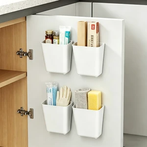 4 Pack Kitchen Cabinet Door Storage Box, Self Adhesive Wall Mounted Storage Organizer Bins, Stackable Organizer Basket for Kitchen, Bathroom, Office, Refrigerator Small Items Organizer (White) 4 Pack Kitchen Cabinet Door Storage Box, Self Adhesive Wall Mounted Storage Organizer Bins, Stackable Organizer Basket for Kitchen, Bathroom, Office, Refrigerator Small Items Organizer (White)