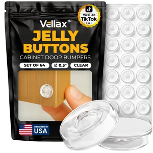 64-Pack Clear Silicone Cabinet Bumpers, Self Adhesive Sticky Pads | 64 clear silicone bumpers absorb shock, dampen noise & protect surfaces - sticky, durable & easy to apply anywhere. 64-Pack Clear Silicone Cabinet Bumpers, Self Adhesive Sticky Pads | 64 clear silicone bumpers absorb shock, dampen noise & protect surfaces - sticky, durable & easy to apply anywhere.