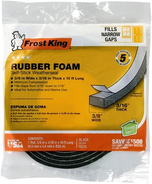 R338H Self-Stick Rubber Foam Weatherseal, 3/8"W, 3/16"T, Black|Blacks R338H Self-Stick Rubber Foam Weatherseal, 3/8"W, 3/16"T, Black|Blacks