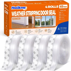 65FT Weather Stripping Door Seal Draft Stopper Window Seal | 4Pack Draft Blocker for Doors, Windows, Shower Glass - Strong Adhesive, Draft Seal Strip, Transparent 65FT Weather Stripping Door Seal Draft Stopper Window Seal | 4Pack Draft Blocker for Doors, Windows, Shower Glass - Strong Adhesive, Draft Seal Strip, Transparent