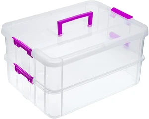 2-Tiers Plastic Stack Carry Storage Containers Box wih Handle Lids | Clear Stackable Latching Craft Storage Bin for School Office, Organizing Stationery, Sewing, Art Craft, DIY Supplies, Purple 2-Tiers Plastic Stack Carry Storage Containers Box wih Handle Lids | Clear Stackable Latching Craft Storage Bin for School Office, Organizing Stationery, Sewing, Art Craft, DIY Supplies, Purple