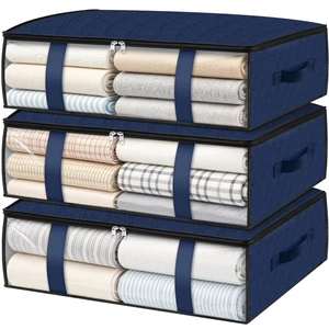 Under Bed Storage Bags, 3 Pack, 40L, Blue | Breathable Non-Woven Fabric with a Clear Window and Zippered Top for Clothes, Comforters, Blankets and Seasonal Storage Under Bed Storage Bags, 3 Pack, 40L, Blue | Breathable Non-Woven Fabric with a Clear Window and Zippered Top for Clothes, Comforters, Blankets and Seasonal Storage
