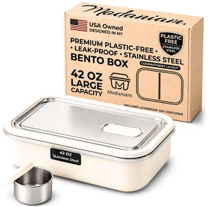 Stainless Steel Bento Box, Stainless Steel Lunch Box for Adults, 42 OZ, Metal Lunch Box, Lunch Containers with Compartment, Vanilla, Leak Proof Stainless Steel Bento Box, Stainless Steel Lunch Box for Adults, 42 OZ, Metal Lunch Box, Lunch Containers with Compartment, Vanilla, Leak Proof