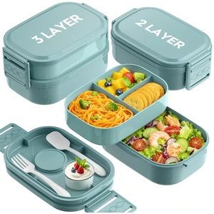 Bento Lunch Box, 65 oz 3-Tier Stackable Lunch Container, Adjustable 2/3 Tier Design, BPA-Free Food-Grade Plastic, Leakproof, Microwave & Dishwasher Safe, Green Bento Lunch Box, 65 oz 3-Tier Stackable Lunch Container, Adjustable 2/3 Tier Design, BPA-Free Food-Grade Plastic, Leakproof, Microwave & Dishwasher Safe, Green