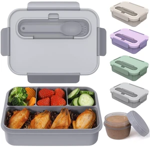 Bento Box Adult - 50 oz Large Lunch Containers for Adults and Teens | 4-Compartment Lunch Box with Utensils & Sauce Cup, Groove Design Leak Proof Seal, BPA-Free Plastic, Dishwasher Safe (Gray) Bento Box Adult - 50 oz Large Lunch Containers for Adults and Teens | 4-Compartment Lunch Box with Utensils & Sauce Cup, Groove Design Leak Proof Seal, BPA-Free Plastic, Dishwasher Safe (Gray)
