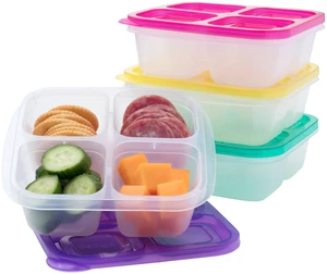 Easyboxes 4-Compartment Snack Containers - 8-Piece Set with 4 Trays & 4 Custom-Fit Lids to Seal in Freshness - Reusable Food Storage & Meal Prep Bento BPA-Free Containers (Brights 4-Pack) Easyboxes 4-Compartment Snack Containers - 8-Piece Set with 4 Trays & 4 Custom-Fit Lids to Seal in Freshness - Reusable Food Storage & Meal Prep Bento BPA-Free Containers (Brights 4-Pack)