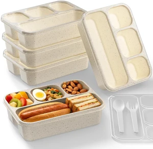 Bento Box 5-Pack, 4-Compartment Lunch Box for Women, Men & Kids, BPA-Free Wheat Straw Snack Containers, Ideal for Meal Prep, Travel, School, Work (White) Bento Box 5-Pack, 4-Compartment Lunch Box for Women, Men & Kids, BPA-Free Wheat Straw Snack Containers, Ideal for Meal Prep, Travel, School, Work (White)