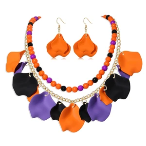 Halloween Jewelry for Women Flower Petal Necklace Earrings Jewelry Set Halloween Rose Petal Pendant Necklace Oversized Drop Earrings Beaded Chokers Necklaces (Purple Orange Black) Halloween Jewelry for Women Flower Petal Necklace Earrings Jewelry Set Halloween Rose Petal Pendant Necklace Oversized Drop Earrings Beaded Chokers Necklaces (Purple Orange Black)
