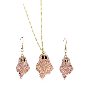 Sparkly Rhinestone Halloween Ghost Earrings Necklace Set Delicate Diamond Beaded Pink Ghost Earrings Necklace Set Shiny Cute Halloween Party Costume Cosplay Jewelry Gifts Sparkly Rhinestone Halloween Ghost Earrings Necklace Set Delicate Diamond Beaded Pink Ghost Earrings Necklace Set Shiny Cute Halloween Party Costume Cosplay Jewelry Gifts