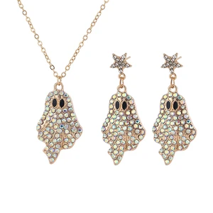 Halloween Ghost Necklace Earrings Set for Women Shiny Rhinestone Ghost Pendant Necklace Cute Enamel Ghost Drop Dangle Earrings Halloween Cosplay Party Fashion Accessories Jewelry (Gold Colorful) Halloween Ghost Necklace Earrings Set for Women Shiny Rhinestone Ghost Pendant Necklace Cute Enamel Ghost Drop Dangle Earrings Halloween Cosplay Party Fashion Accessories Jewelry (Gold Colorful)