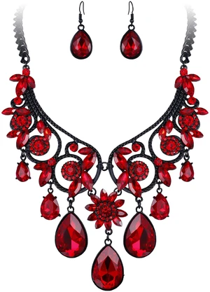 Women's Tribal Ethnic Jewelry Set for Halloween Costume Prom Ruby | Gorgeous Crystal Chunky Statement Necklace Dangle Earrings for Cosplay Party Accessories Black-Tone Women's Tribal Ethnic Jewelry Set for Halloween Costume Prom Ruby | Gorgeous Crystal Chunky Statement Necklace Dangle Earrings for Cosplay Party Accessories Black-Tone