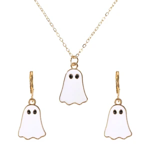 Halloween Ghost Earrings and Necklace Set | Alloy Ghost Hoop Earrings & Pendant Necklace Spooky Quirky Jewelry for Women Halloween Party Daily Wear Accessories Halloween Ghost Earrings and Necklace Set | Alloy Ghost Hoop Earrings & Pendant Necklace Spooky Quirky Jewelry for Women Halloween Party Daily Wear Accessories