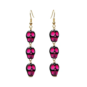 Halloween Triple Skull Dangle Earrings Multicolor Gothic Skeleton Long Statement Earrings for Women Halloween Holiday Festive Costume Cosplay Party Jewelry Gifts-Hot pink Halloween Triple Skull Dangle Earrings Multicolor Gothic Skeleton Long Statement Earrings for Women Halloween Holiday Festive Costume Cosplay Party Jewelry Gifts-Hot pink