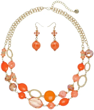 Women's Beaded 2 Layer Strand Statement Necklace with Earrings Collar Jewelry Set (N0003-Orange) Women's Beaded 2 Layer Strand Statement Necklace with Earrings Collar Jewelry Set (N0003-Orange)