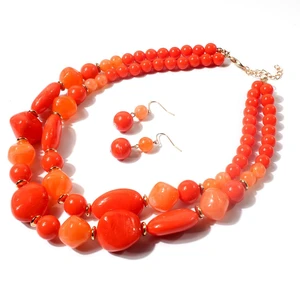 Chunky Strand Bib Choker Necklace Earrings Acrylic Beads Dangle Hook Earring Bohemia Costume Accessories Jewelry Beaded Chains for Women Bride Set (Orange) Chunky Strand Bib Choker Necklace Earrings Acrylic Beads Dangle Hook Earring Bohemia Costume Accessories Jewelry Beaded Chains for Women Bride Set (Orange)