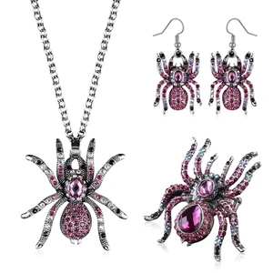 3 Sets Spider Jewelry Crystal Necklace Earrings Ring Women,Purple | Gothic Halloween Costume Accessories with Rhinestone Spider Pendants, Dangle Drop Earrings, Adjustable Stretch Rings 3 Sets Spider Jewelry Crystal Necklace Earrings Ring Women,Purple | Gothic Halloween Costume Accessories with Rhinestone Spider Pendants, Dangle Drop Earrings, Adjustable Stretch Rings