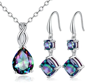 Rainbow CZ Jewelry Set, Teardrop Necklace & Drop Earrings for Women | 18K White Gold Plated Brass,Hypoallergenic for Sensitive Skin,Lightweight & Comfortable Daily Wear, Storage Pouch for Gifting Rainbow CZ Jewelry Set, Teardrop Necklace & Drop Earrings for Women | 18K White Gold Plated Brass,Hypoallergenic for Sensitive Skin,Lightweight & Comfortable Daily Wear, Storage Pouch for Gifting