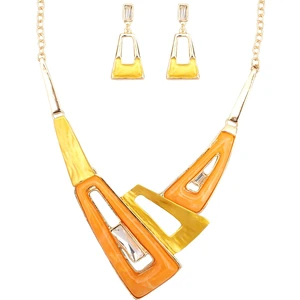 Irregular Enamel Triangle Shape shell Collar Bib Bohemian Boho Statement Necklace Earrings Fashion Costume Jewelry Set for Women (Orange-Gold Plated) Irregular Enamel Triangle Shape shell Collar Bib Bohemian Boho Statement Necklace Earrings Fashion Costume Jewelry Set for Women (Orange-Gold Plated)