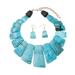 Vintage Geometric Jewelry Set Boho Statement Dangle Earrings Pendant Necklace for Women Exaggerate Bohemian Resin Square Charms Adjustable Chain Ethnic Wedding Holiday Jewelry (Turquoise) Vintage Geometric Jewelry Set Boho Statement Dangle Earrings Pendant Necklace for Women Exaggerate Bohemian Resin Square Charms Adjustable Chain Ethnic Wedding Holiday Jewelry (Turquoise)