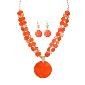 Layered Beads Statement Fashion Necklace Chunky Jewelry Set Big Colorful Glass Stone Circle Shell Pendant Choker Necklace and Earring Set for Women (Orange) Layered Beads Statement Fashion Necklace Chunky Jewelry Set Big Colorful Glass Stone Circle Shell Pendant Choker Necklace and Earring Set for Women (Orange)