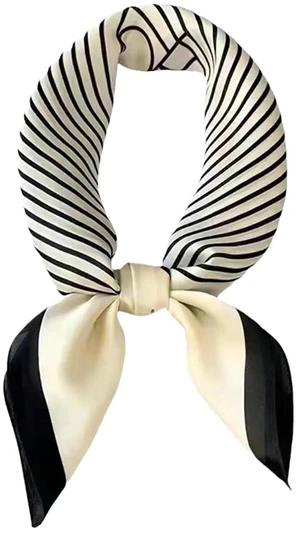 27.5 Inch Silk Feeling Scarf for Women Square Satin Head Scarf Hair Wrap Bandana Black White 27.5 Inch Silk Feeling Scarf for Women Square Satin Head Scarf Hair Wrap Bandana Black White