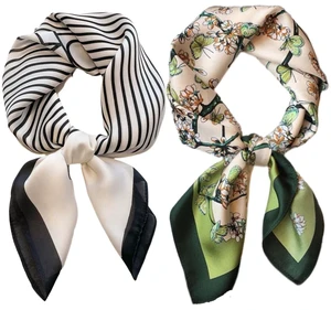 Silk Feeling Bandana Scarf for Women Head Hair Neck Satin Scarves Wraps 27.5" Handbag Accessories Western Scarves (03 Stripe/Green) Silk Feeling Bandana Scarf for Women Head Hair Neck Satin Scarves Wraps 27.5" Handbag Accessories Western Scarves (03 Stripe/Green)