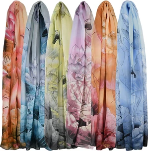 6 Pieces Summer Scarves for Women Lightweight Ultra Thin Silk Sunscreen Head Scarf Gorgeous Floral Pattern Dressy Scarf Lotus Print Chiffon Scarves for Ladies 6 Pieces Summer Scarves for Women Lightweight Ultra Thin Silk Sunscreen Head Scarf Gorgeous Floral Pattern Dressy Scarf Lotus Print Chiffon Scarves for Ladies
