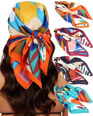 4 Pcs 27.5 Inches Silk Head Scarf Women's Hair Square Satin Bandana | Stylish Lightweight Printed Colorful Headscarf Headband Securely Styling Ladies Women for Sleeping Braids Beach Vacation 4 Pcs 27.5 Inches Silk Head Scarf Women's Hair Square Satin Bandana | Stylish Lightweight Printed Colorful Headscarf Headband Securely Styling Ladies Women for Sleeping Braids Beach Vacation