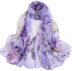 Purple Floral Scarf for Women Lightweight Lavender Chiffon Scarves Purple Floral Scarf for Women Lightweight Lavender Chiffon Scarves