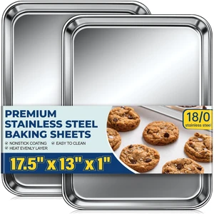 Baking Sheet Pan Set of 2, Stainless Steel Cookie Sheets for Baking, 18 x 13 Inch Large Baking Tray for Oven, Warp Resistant Nonstick Half Sheet Pan, Heavy Duty & Easy Clean Baking Sheet Pan Set of 2, Stainless Steel Cookie Sheets for Baking, 18 x 13 Inch Large Baking Tray for Oven, Warp Resistant Nonstick Half Sheet Pan, Heavy Duty & Easy Clean