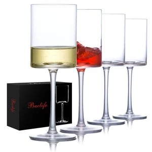 Wine Glasses Set of 4, Hand Blown Square Wine Glasses for Red/White, 15 oz | Premium White Wine Glasses on Long Stem, Crystal Thin Stem, Unique Gift for Wedding,Anniversary,Christmas Wine Glasses Set of 4, Hand Blown Square Wine Glasses for Red/White, 15 oz | Premium White Wine Glasses on Long Stem, Crystal Thin Stem, Unique Gift for Wedding,Anniversary,Christmas