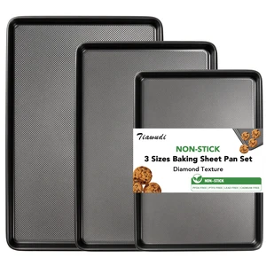 Baking Sheet Pan Set, 0.8mm Thick Heavy Duty Cookie Sheet with Diamond Texture Pattern, Nonstick Baking Tray for Oven, Carbon Steel Half, Jerry Roll Pan, Set of 3 Baking Sheet Pan Set, 0.8mm Thick Heavy Duty Cookie Sheet with Diamond Texture Pattern, Nonstick Baking Tray for Oven, Carbon Steel Half, Jerry Roll Pan, Set of 3