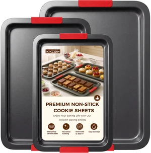 Nonstick Cookie Sheets for Baking Set of 3, Carbon Steel Sheet Pans with Lychee Silicone Handles, 2X Thick Ceramic Coating PFOA-Free, Small Medium Large Stackable Baking Pans for Oven, Gray Nonstick Cookie Sheets for Baking Set of 3, Carbon Steel Sheet Pans with Lychee Silicone Handles, 2X Thick Ceramic Coating PFOA-Free, Small Medium Large Stackable Baking Pans for Oven, Gray
